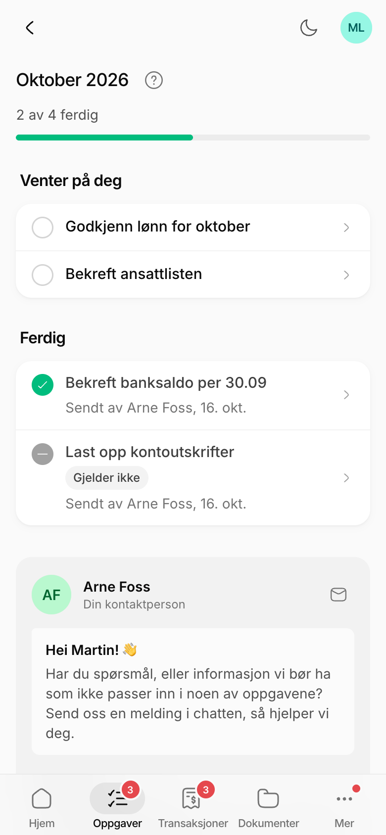 En oppgaveliste på mobil